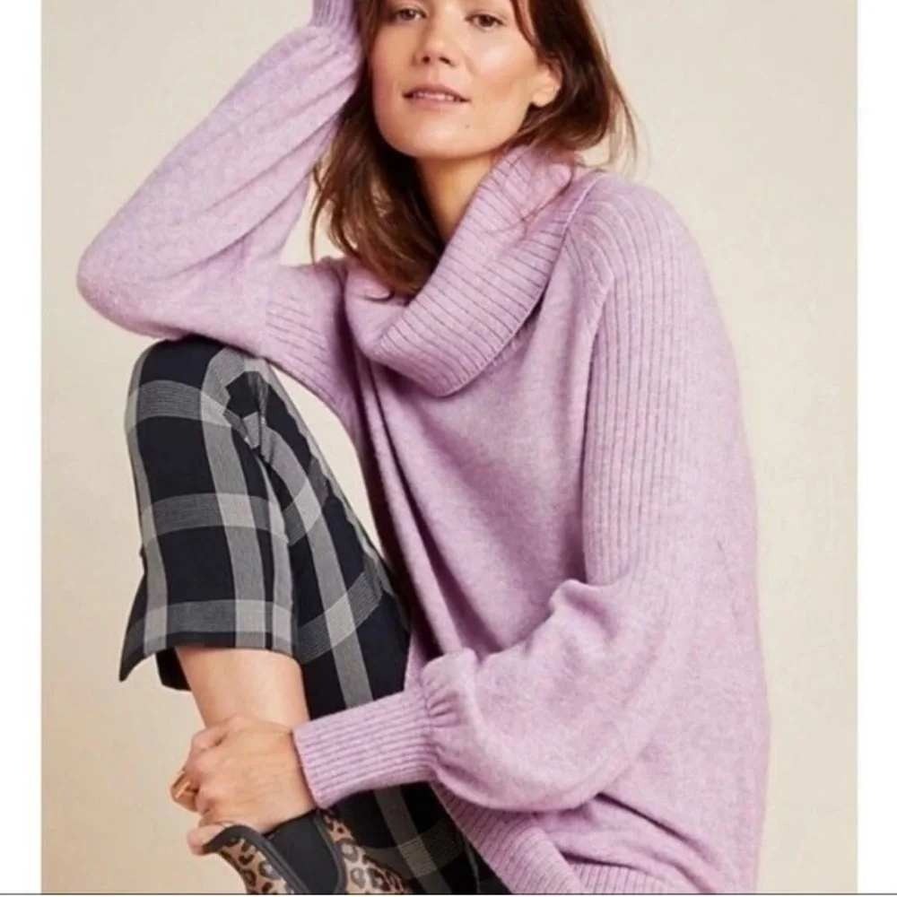 Anthropologie Cowl Neck Sweater XS Purple Bishop Sleeve Cozy Preppy Boho